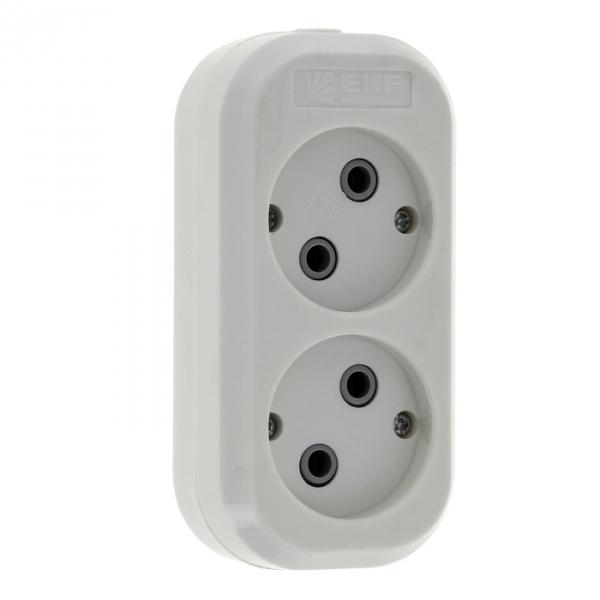 Колодка 2 гнезда без заземляющих контактов EKF "Эксперт" 10А/2,2кВт