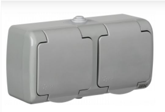 IEK  AQUATIC Розетка 2-местная с заземляющими контактами открытая установка 16А IP54 РСш22-2-А