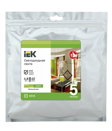 Лента IEK  IP20 12V 4,8Вт/м зелёный  LSR-2835G60-4,8-IP20-12В LED 5м